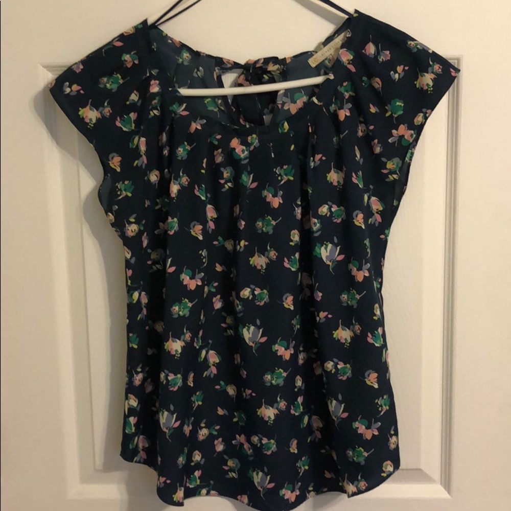 Navy floral blouse